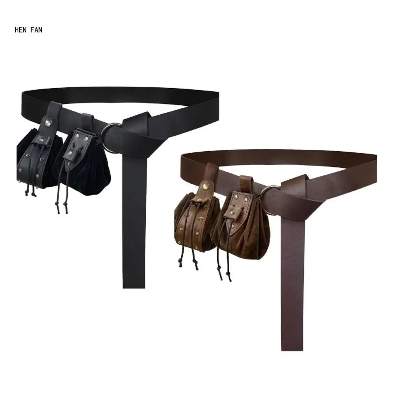 

3x/Set Medieval Clothing Accessories Set for Women Men PU Leather Belt Waist Bag Dices Bag Belt Bag Halloween Cosplay Set M89D