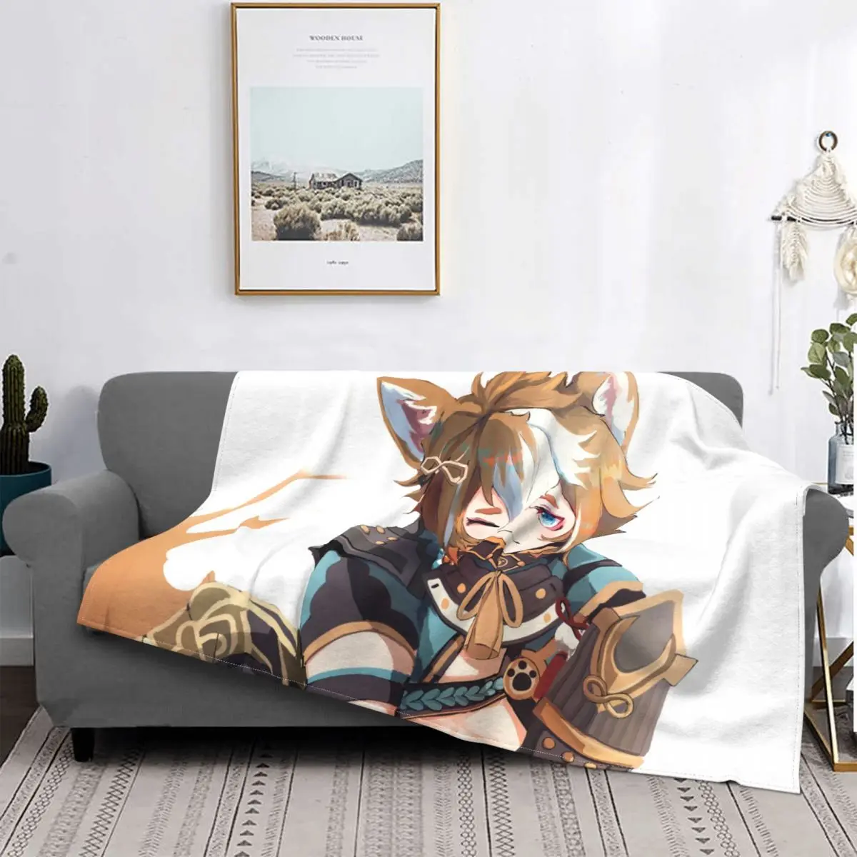 Gorou Genshin Impact Amber ARPG Game Blankets Coral Fleece Plush Decoration Bedroom Bedding Couch Bedspread