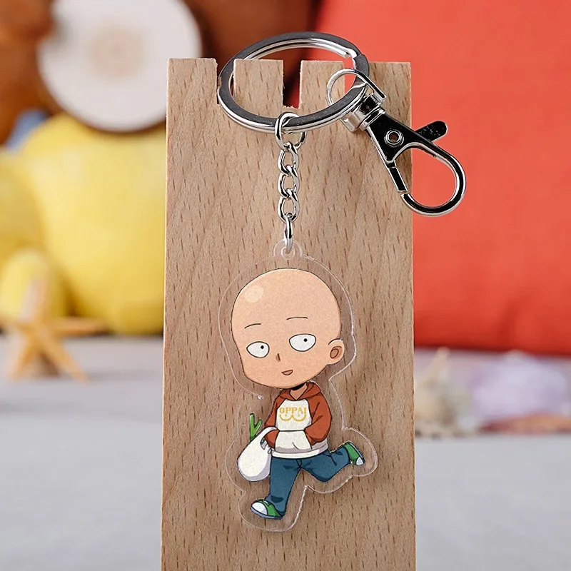 One Punch-man Keychain Cute Double Sided Saitama Key Chain Pendant Acrylic Anime Accessories Cartoon Key Ring