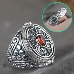 Alloy Gawu Box Ring with Secret Compartment for Jewelry and Herbs Adjustable Size Openable Finger Ring Ethnic Accessory