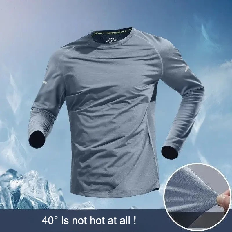 

Men's New Long-Sleeve Ice-Silk T-Shirt: Thin, Breathable, Quick-Dry, Sun-Proof for Running & Fitness
