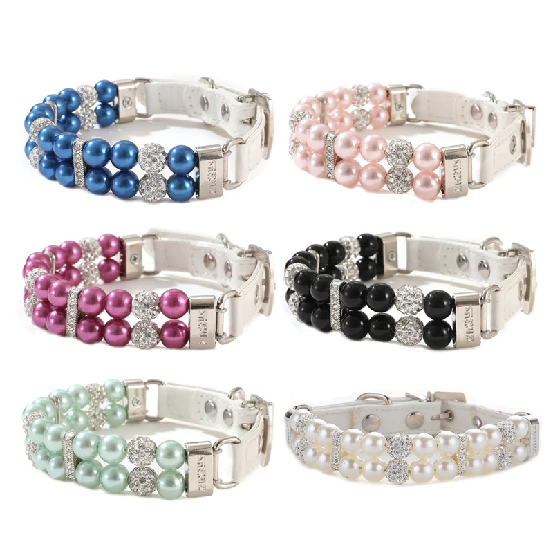 

Pearls Rhinestone Dog Collar Luxury Designer Cat Collar Adjustable Dog Necklace for Small Dogs Pet Accessories for Wedding Party