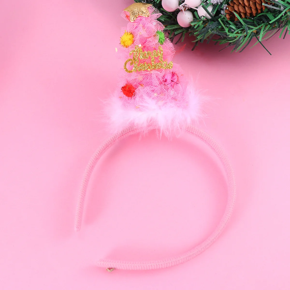 

1Pcs Holiday Hair Hoop Christmas Lighted Tree Design Strong Elasticity One Size Fits Most Girls Party Accessory Pink