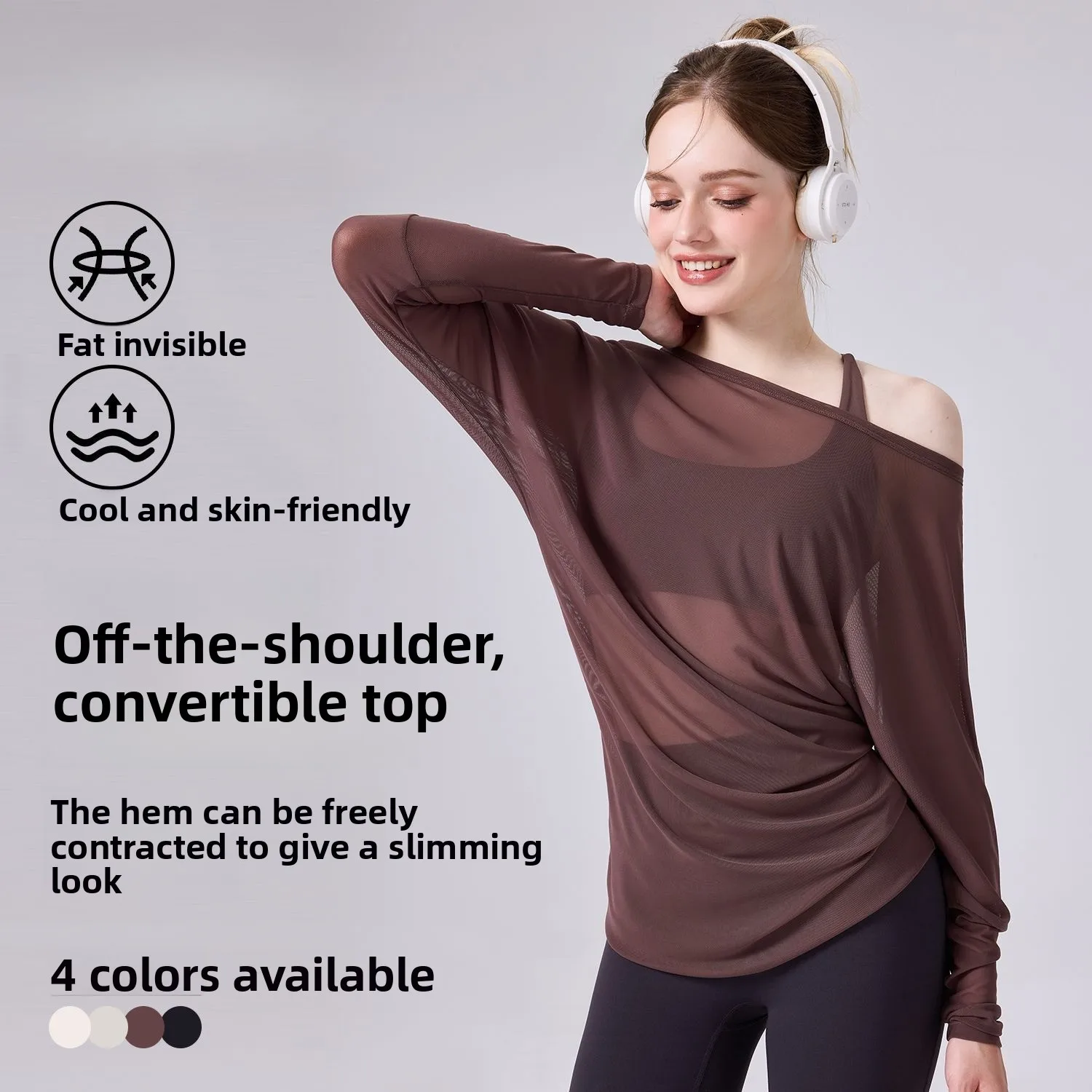 

Mesh Breathable Cover Shirt Long Sleeved Nude Skin Friendly Retractable Waist Sexy Top for Women