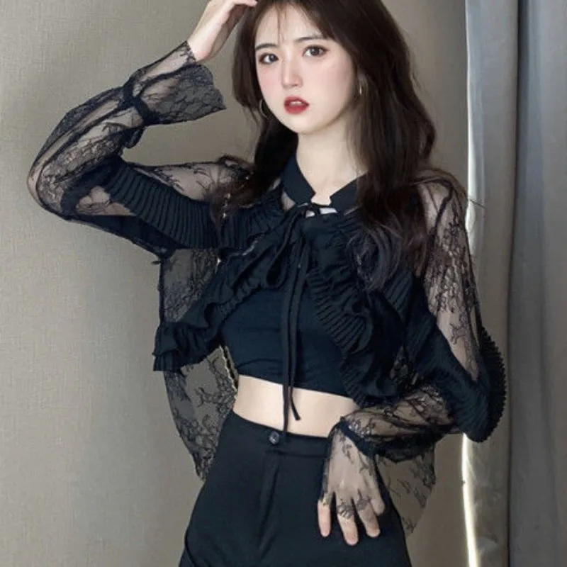 Lace Cardigans for Women Long Sleeve Sheer Sexy Girls Summer Thin Clothing Sunscreen Korean Style High Street New Simple Design