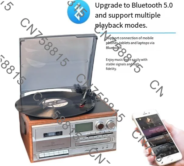

LP retro vinyl record player, multi-functional CD tape Bluetooth integration, desktop light luxury small electric audio gift