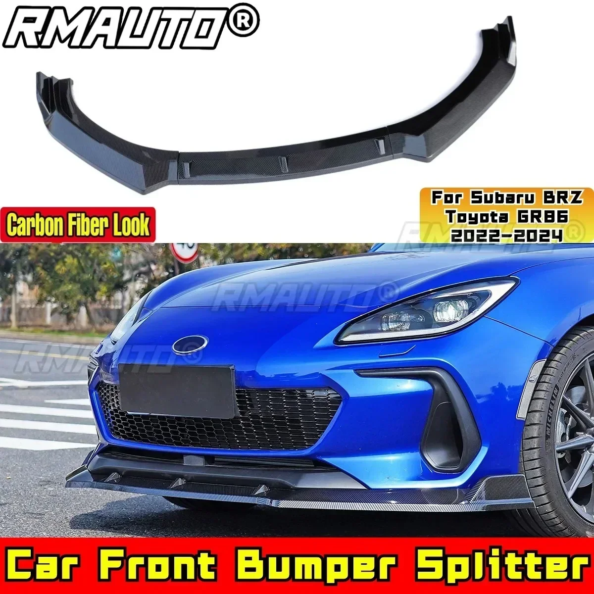 BRZ GR86 Bumper Guard Carbon Fiber Look Front Bumper Cover Apron DC Style For Subaru BRZ Toyota GR86 2022-2024 Car Accessories