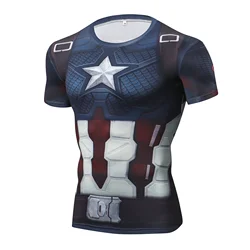 Anime Cosplay Captain America Printed Fitness T-shirt Compression Shirts Men Casual Tshirt Tights Quick Dry Tops Summer Costume