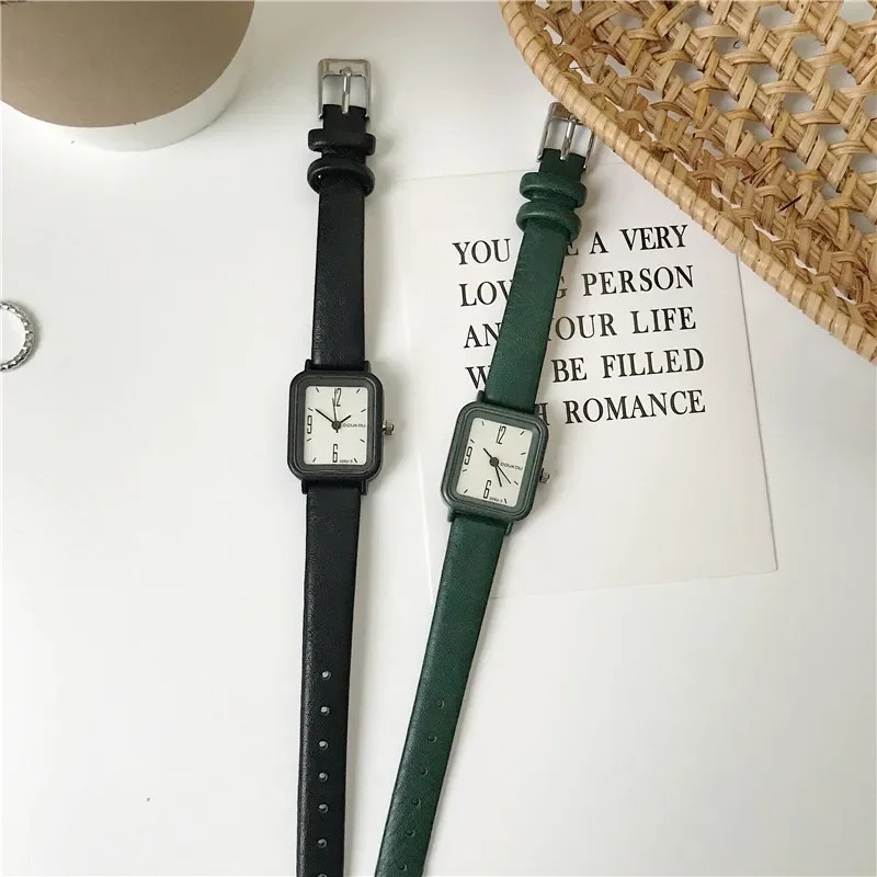 Retro Square Design Woman watch Minimalist Women Quartz Watches Casual Dress Ladies Black Leather Wristwatches Clock Reloj Mujer