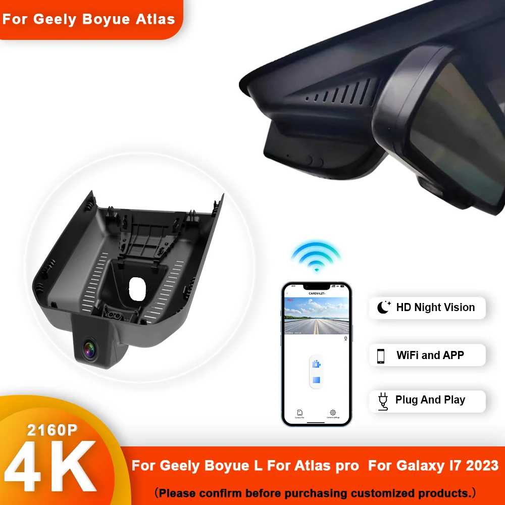 

4K 2K 2160P Plug and Play For Geely Boyue L, dla Atlas pro, dla Galaxy l7 2023 instalacja samochodowa rejestrator Wifi Dash cam