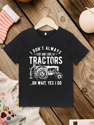 Funny Kids T Shirt for Boys Tractors Print American Style Harajuku Short Sleeve T-shirts Black Loose Comfy Children Clothing