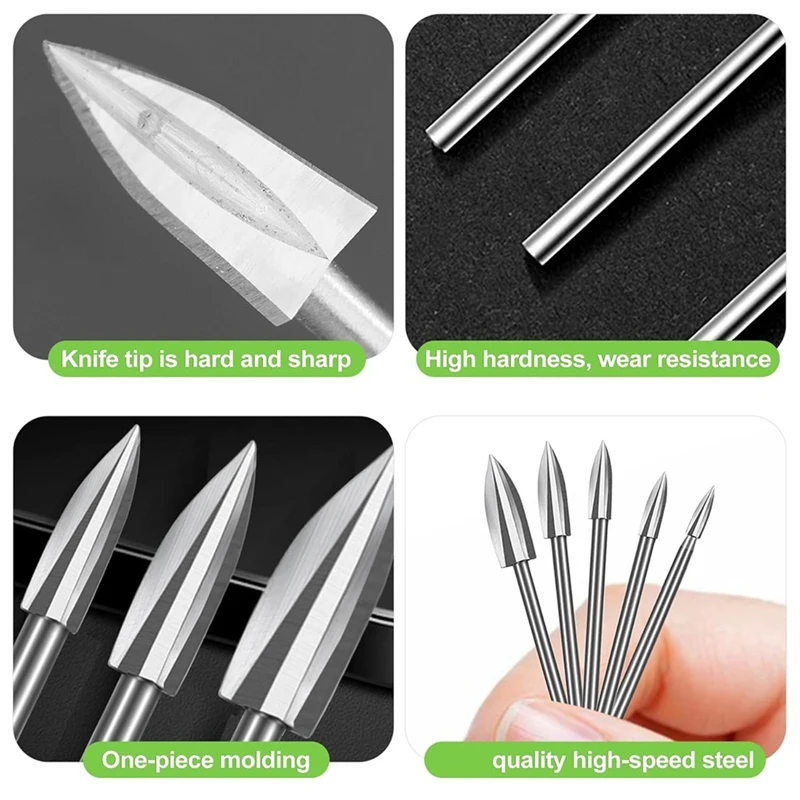 ABDJ-5 قطعة مجموعة لقم الثقب نحت الخشب ، 1/8In عرقوب أداة دوارة الملحقات للنقش ، لقمة ثقب الماس للخشب DIY