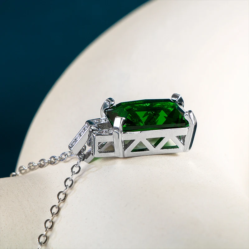 JoiasHome 925 Sterling Silver Necklace for Women 8*14mm Emerald Square Pendant 45cm Clavicle Chain Female Wedding Dinner Gift