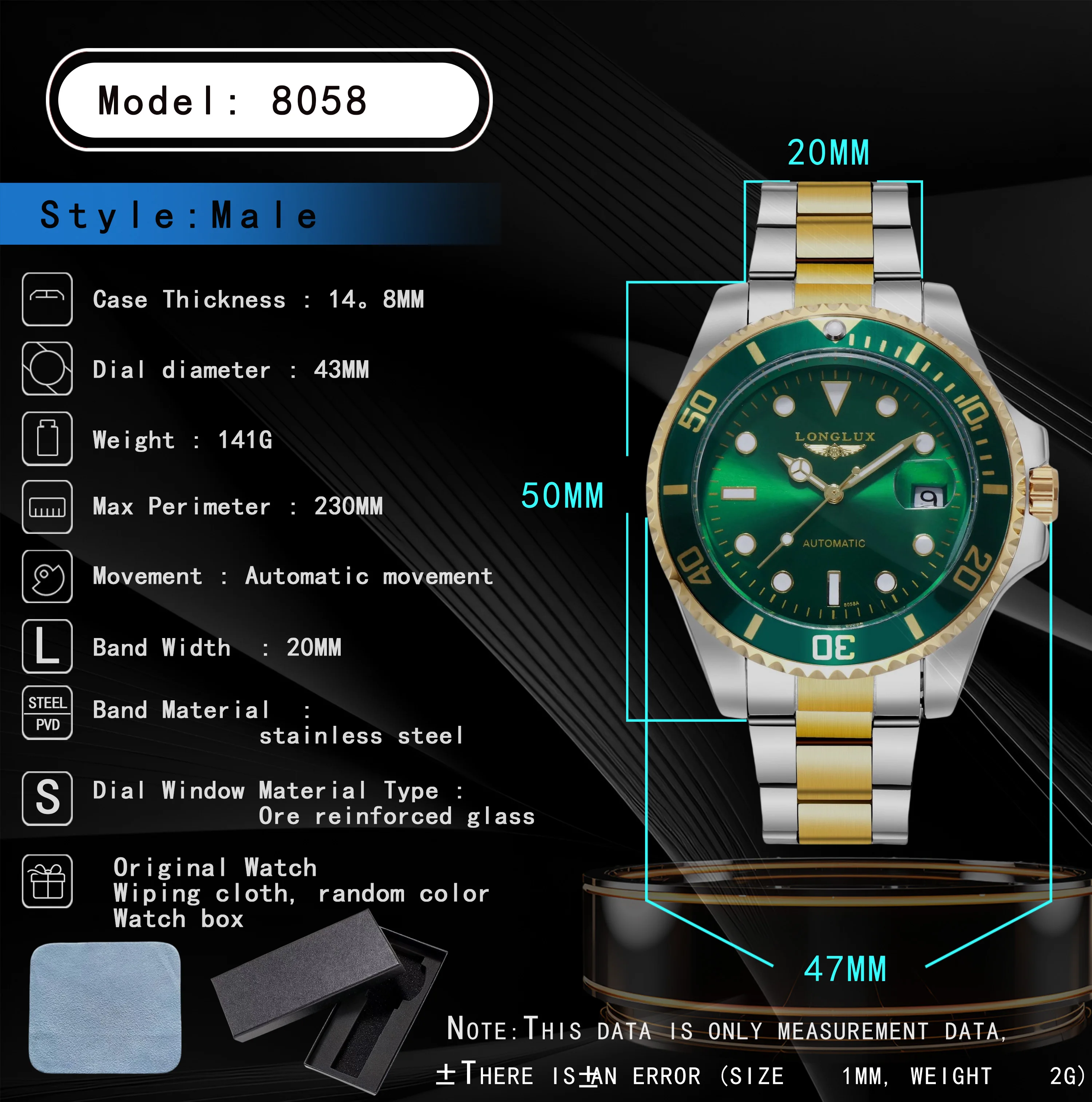 ساعة أوتوماتيكية للرجال، ساعات ميكانيكية مقاومة للماء، ساعة رجالية فاخرة من الفولاذ المقاوم للصدأ، هدية للرجال