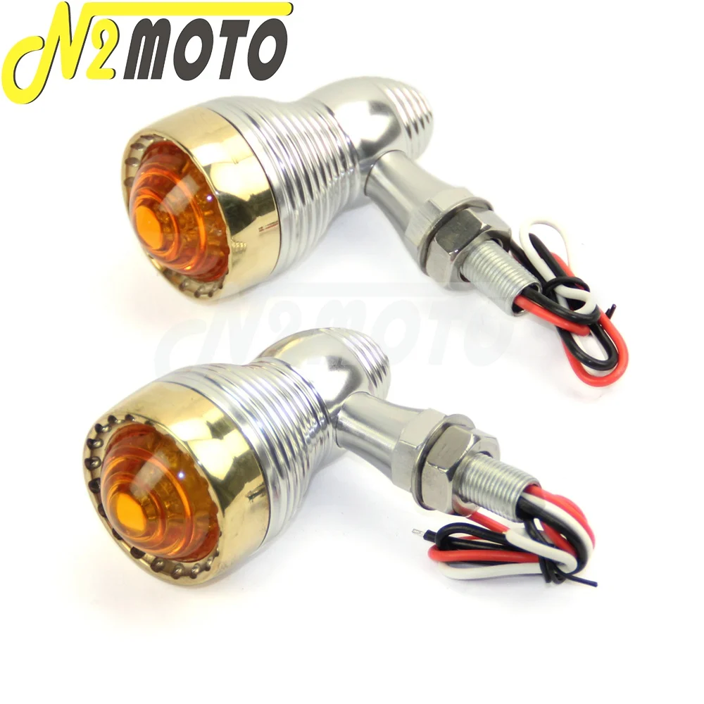 Front Rear LED Turn Signal Light Motorcycle Old Shool Brass Blinker Amber Lamp For Harley Scrambler Chopper Bobber Cafe Racer