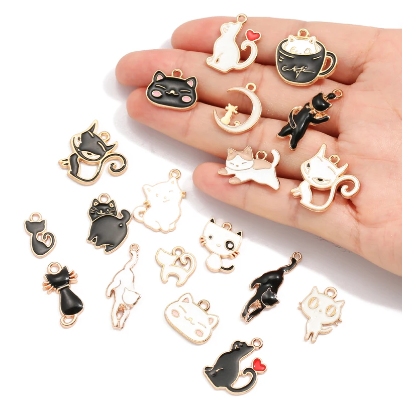 

10 шт. 17 стилей животное эмаль сплав кошка очаровательные серьги кулон DIY брелок ожерелье ювелирные аксессуары W478