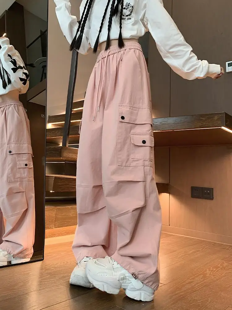 

Pink Wide Leg Workwear Pants Women Loose Comfortable Spring Summer plus Size Casual Trousers American Retro Style Slimming