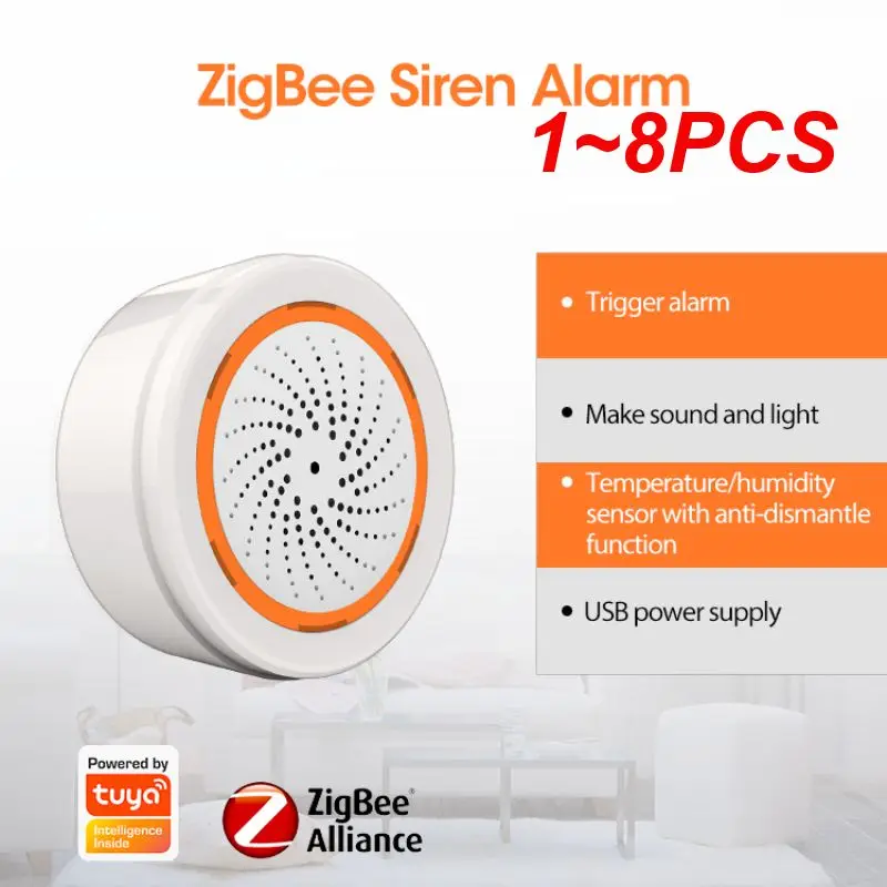 

1~8PCS Coolcam Tuya Smart Siren Alarm For Home Security with Strobe Alerts Support USB Cable Power UP Works With TUYA