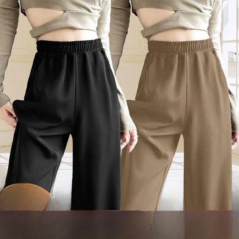 Women's High Waist Straight Leg Wide Leg Pants Summer Loose Casual Slim Fit Long Trousers Two-Piece Suit Elastic Waist