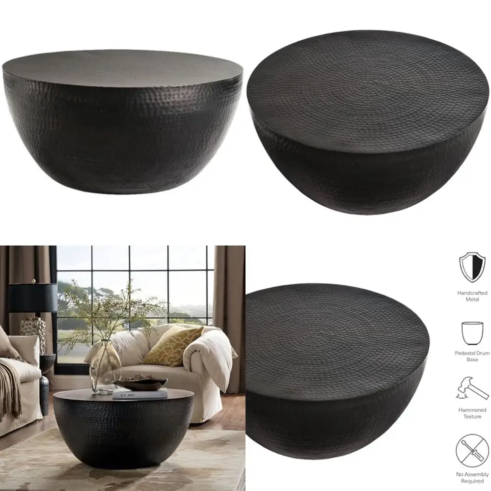 

Металлический кованый 32-дюймовый журнальный столик Mella черного цвета — современный журнальный столик с барабанным центром для гостиной