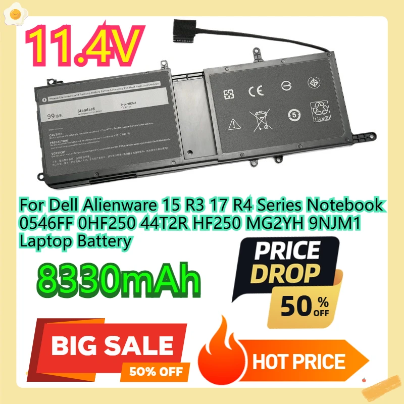 

For Dell Alienware 15 R3 17 R4 Series Notebook 0546FF 0HF250 44T2R HF250 MG2YH 9NJM1 Laptop Battery 11.4V 99WH