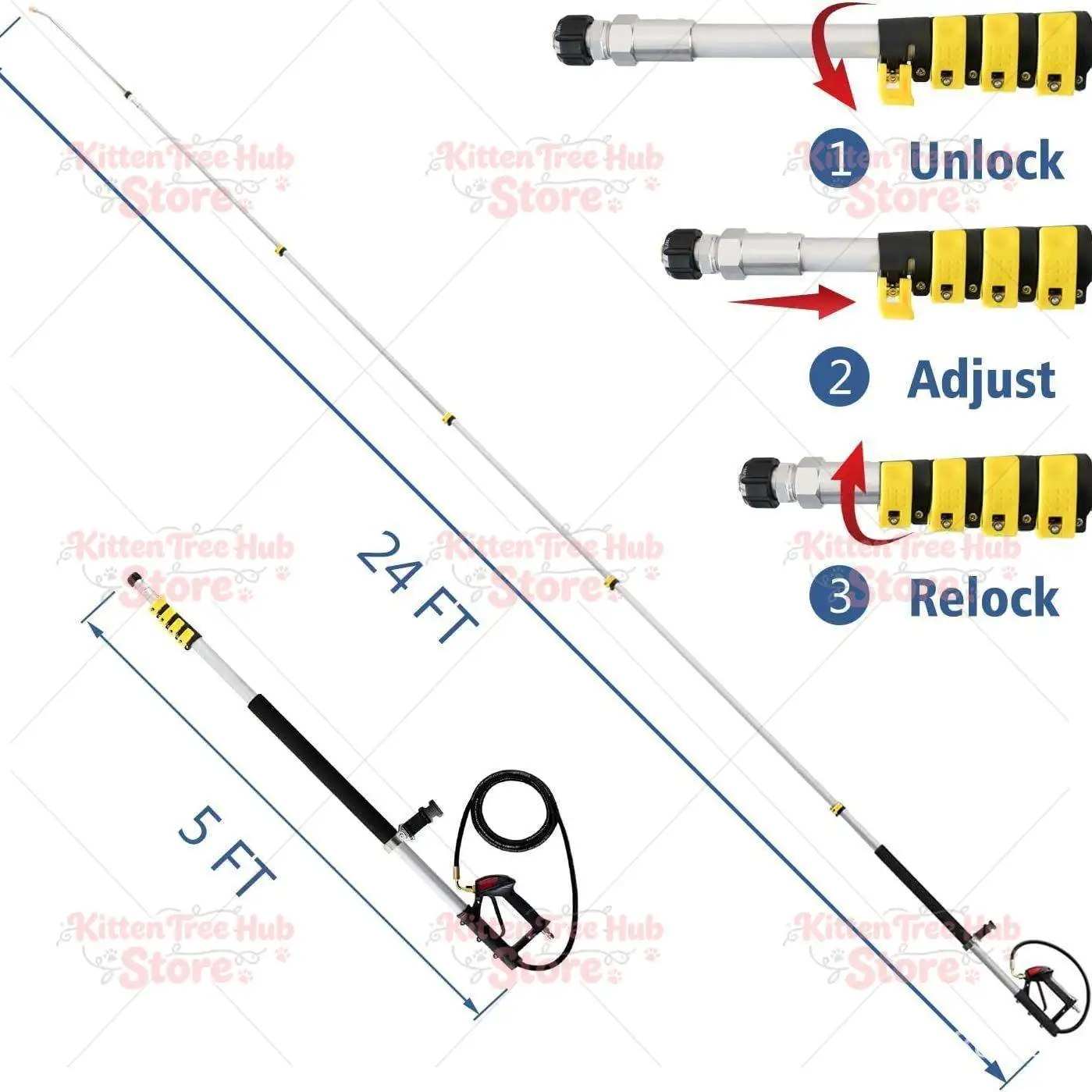 High pressure cleaner telescopic rod water gun 5 adjustable telescopic water gun 24FT telescopic water gun 5000