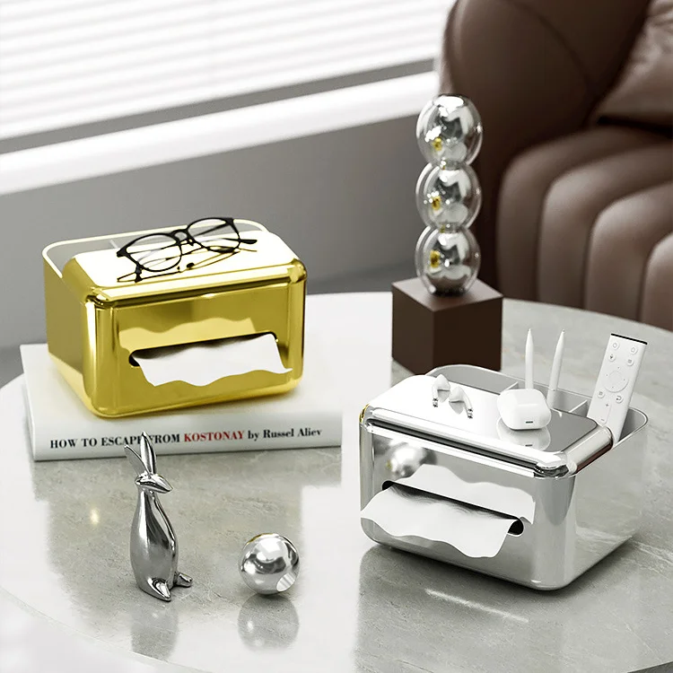 Luxury Golden Tissue Boxes Storage Napkin Holder Paper Case Organizer Ornament  Desktop Tissue Holder Kitchen Tissue Box