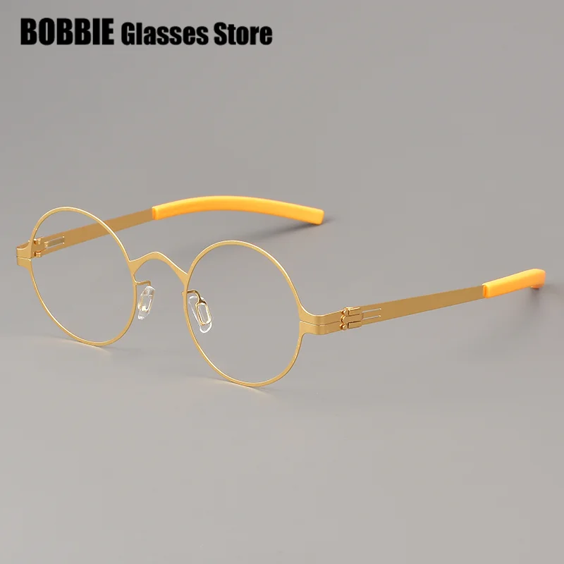 German Brand Design Glasses Frame Classic Round Screwless Men Women Eyeglasses Rim Thin Ultralight Prescription Eyewear Pluto