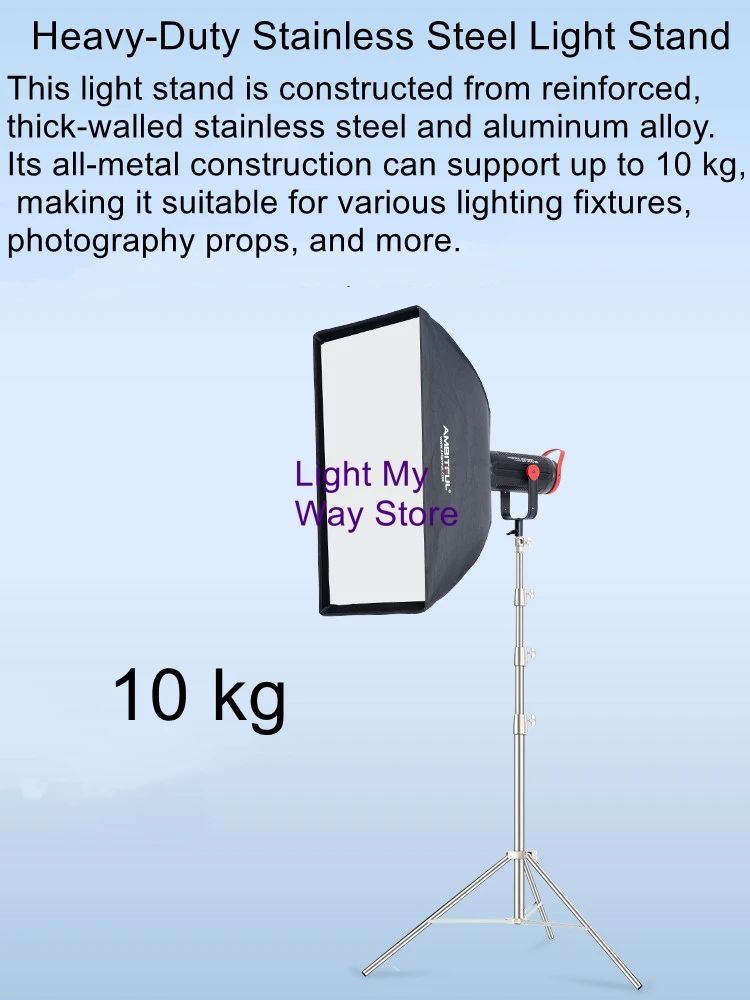 

4m Photography Stainless Steel Light Stand, Studio Fill Light, Portable, Foldable, Telescoping, Sturdy, Heavy-Duty Tripod