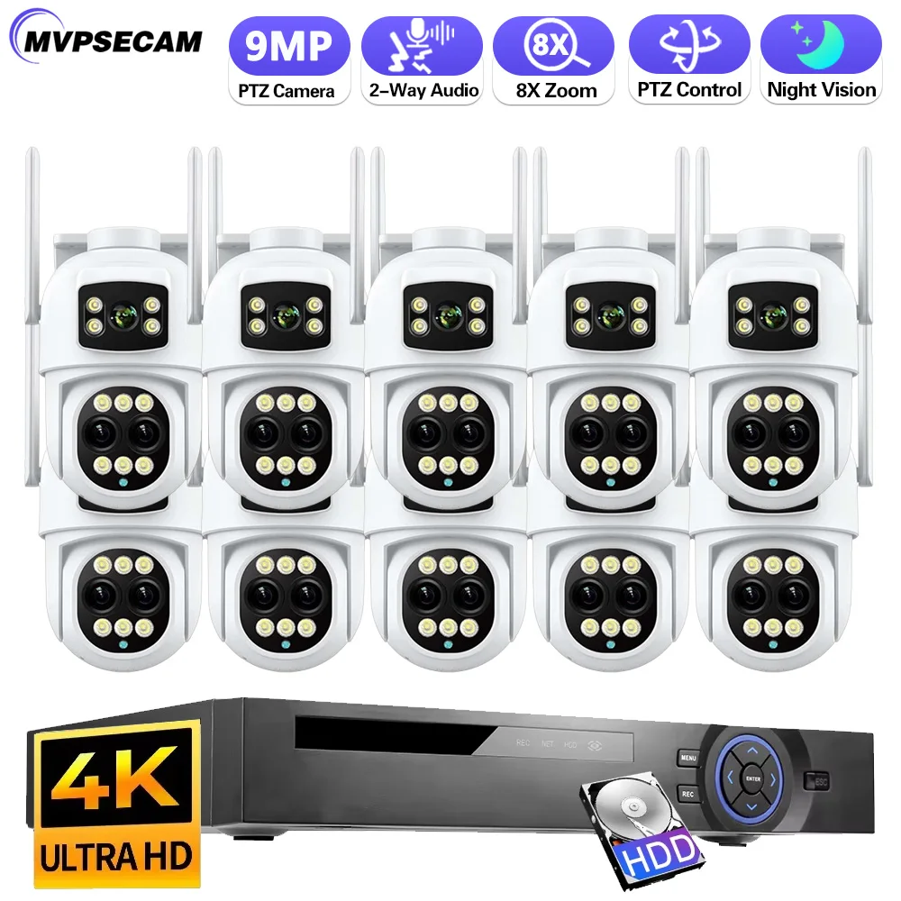 9MP Three Lens 8X Zoom Wifi PTZ XMEYE 10CH POE NVR Surveillance System Auto Tracking CCTV Security Camera Video Surveillance Kit