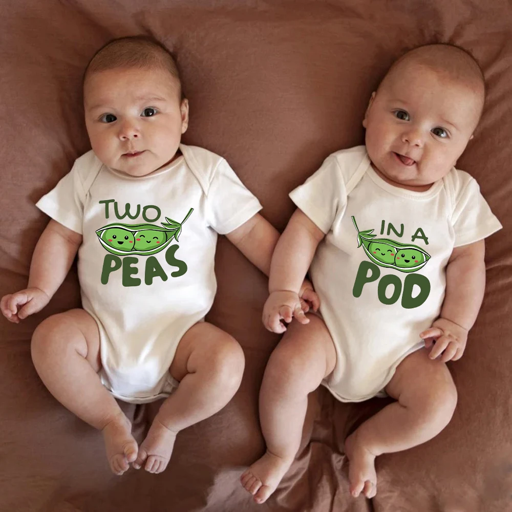 Two Peas In a Pod Funny Cute Baby Boys Girls Clothes Twin Onesies Cartoon Kawaii Harajuku Cotton Newborn Bodysuits Free Shipping