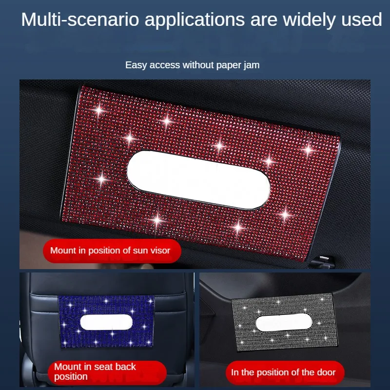 1pc Car Rhinestone Tissue Box Holder High-end Luxury Sun Visor Multicolor Paper Box Bling Auto Interior Storage Car Acessories