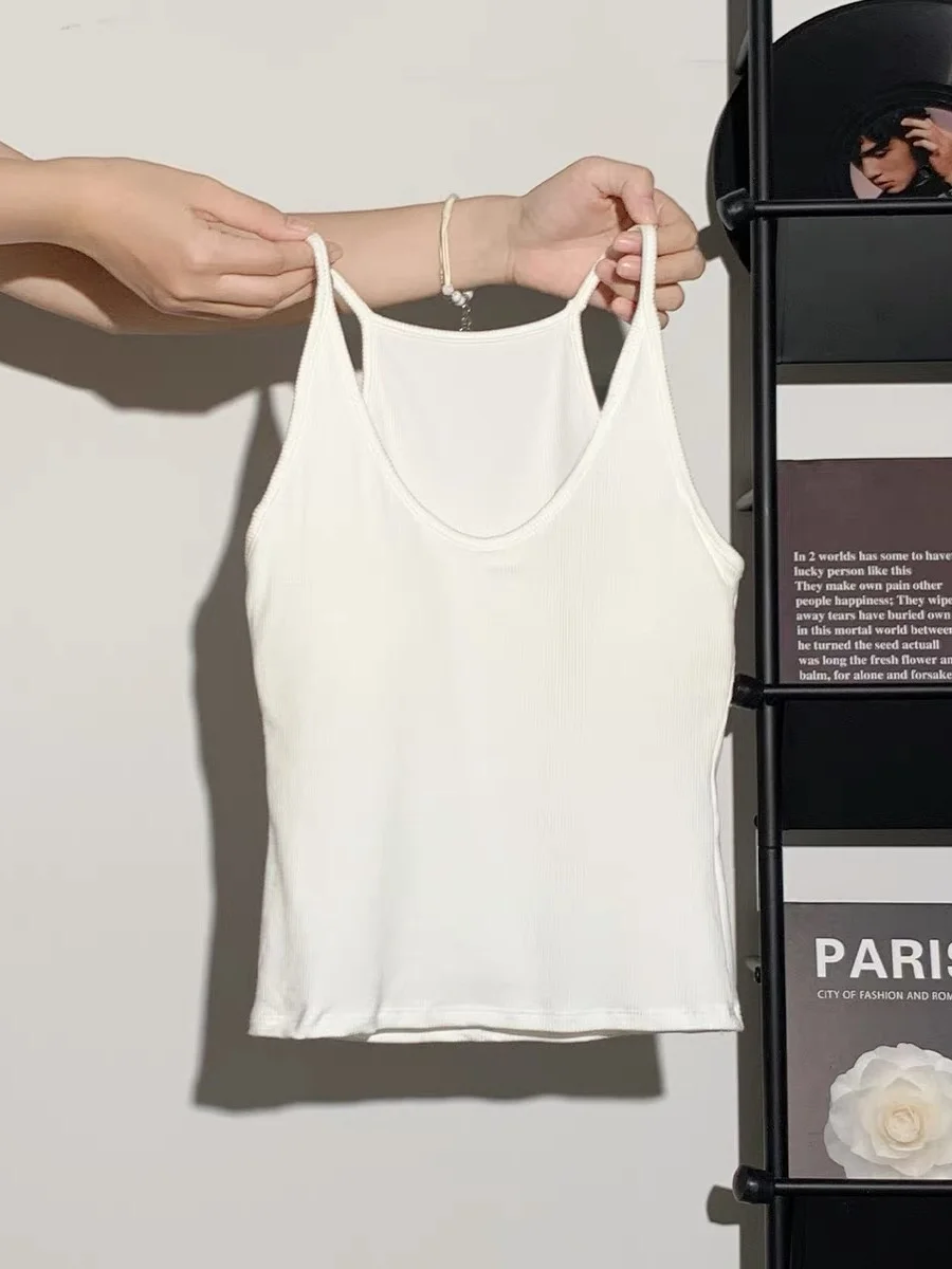  Cotton Blend Tank Top Women's Summer Sleeveless U-Neck Vest Inner Wear with Chest Pad for Flattering Back