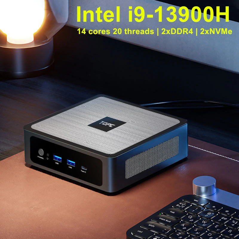 Topton 13th Gen Mini PC i9 13900H i7 13700H 2xDDR4 2xNVMe Windows 11 Linux NUC Mini Gaming PC Portable Computer 2 LAN HTPC WiFi6