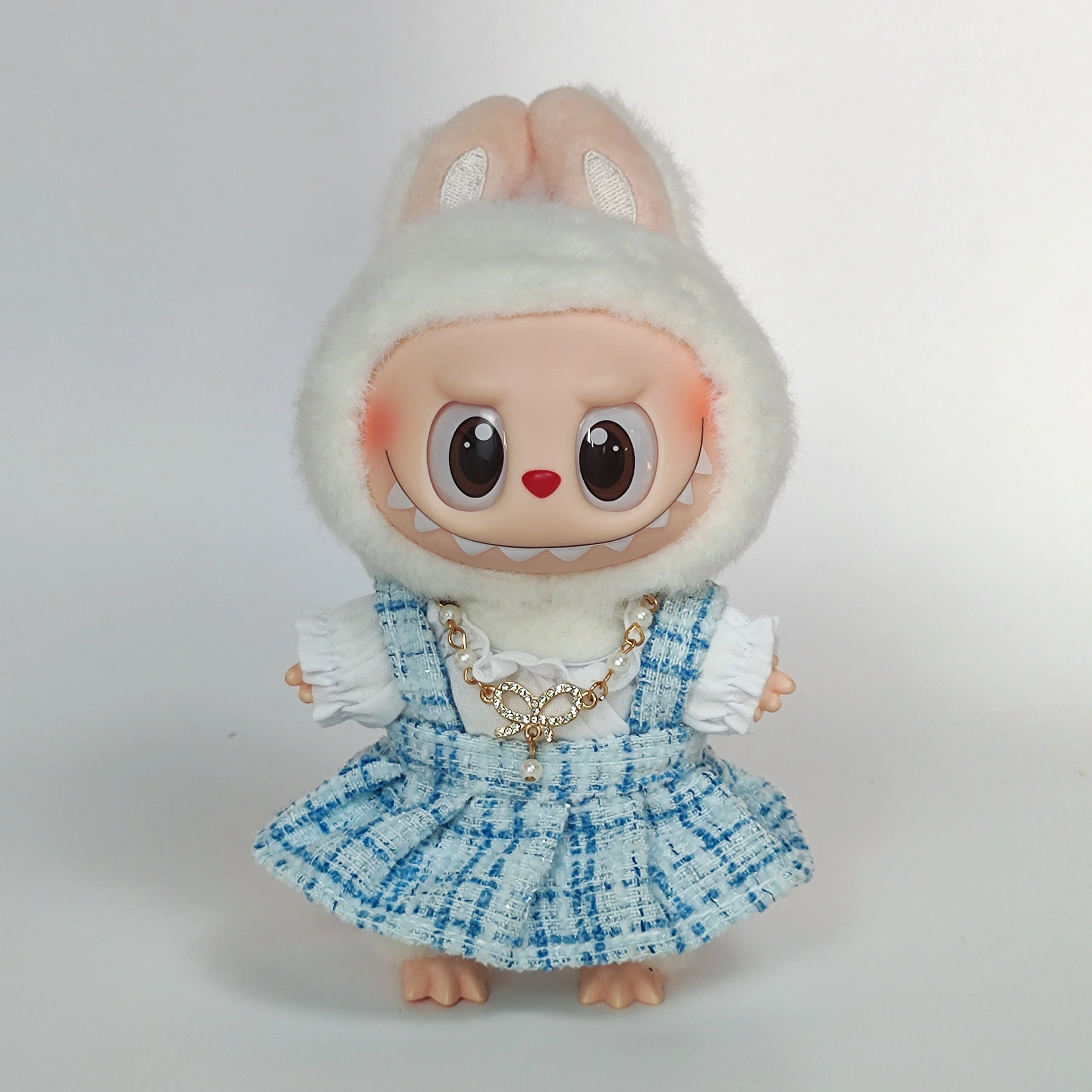 17cm Labubu Plush Keychain Blind Box – Cute Onesie Outfit for Doll
