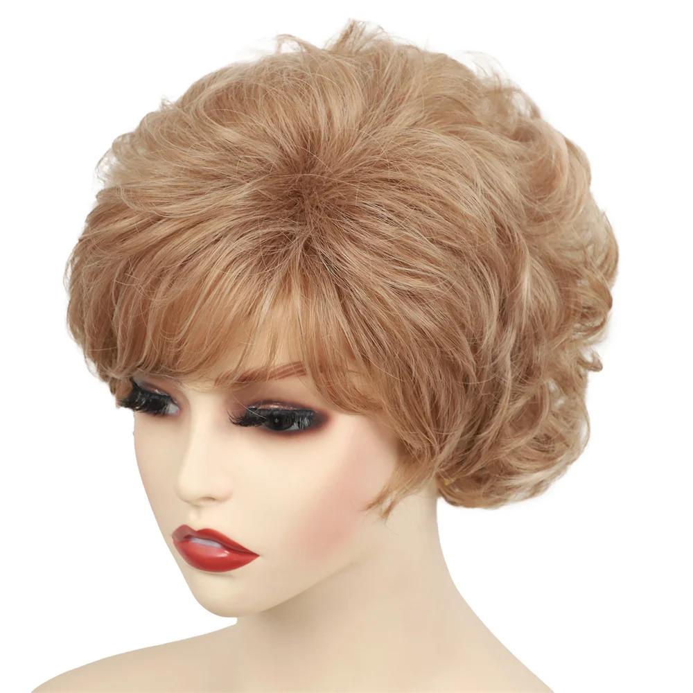 شعر مستعار أشقر قصير مجعد رقيق مقاوم للحرارة، شعر صناعي بمظهر واقعي للنساء #5