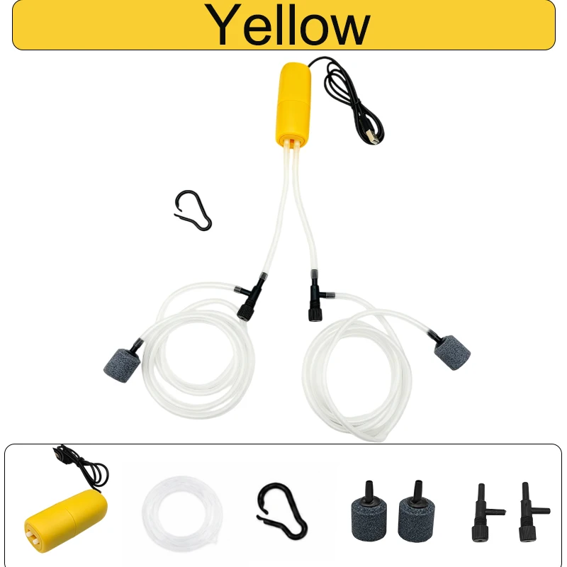 USB-Aquarium-Sauerstoffpumpe, tragbarer Mini-Doppelloch-Luftkompressor, geräuscharmer Belüfter für Fischbecken, einstellbares Luftvolumen, Zubehör – Detail 9