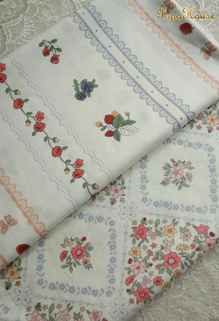 160cm width Mori Style Strawberry Hanada Flower Wall Cotton Twill Fabric Tablecloth and Curtain Clothing Fabric Background Diy