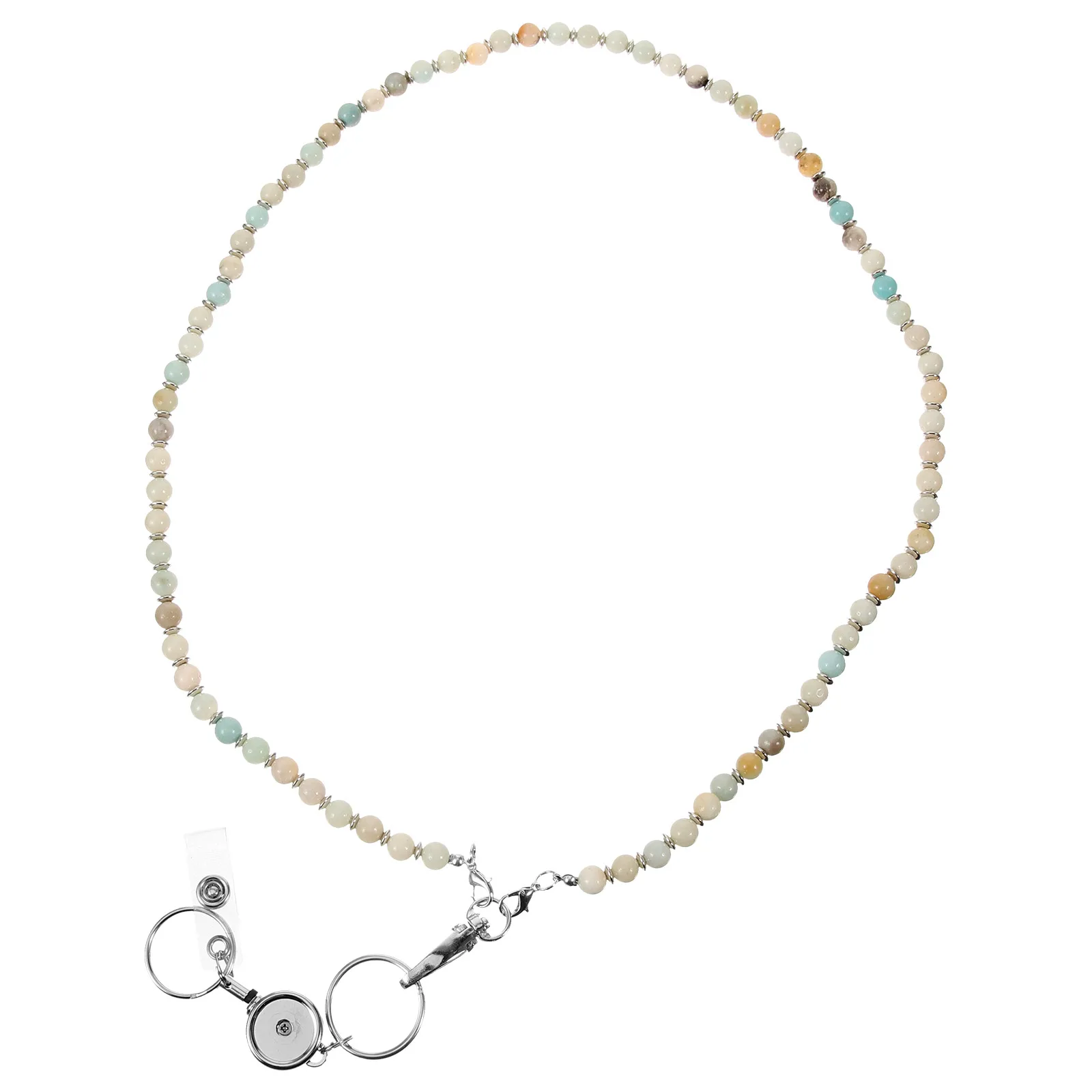 

Frosted Glass Beads Stainless Steel ID Lanyard Necklace for Women Office Nurses Doctors Key Badge Holder Carry Cards Cash