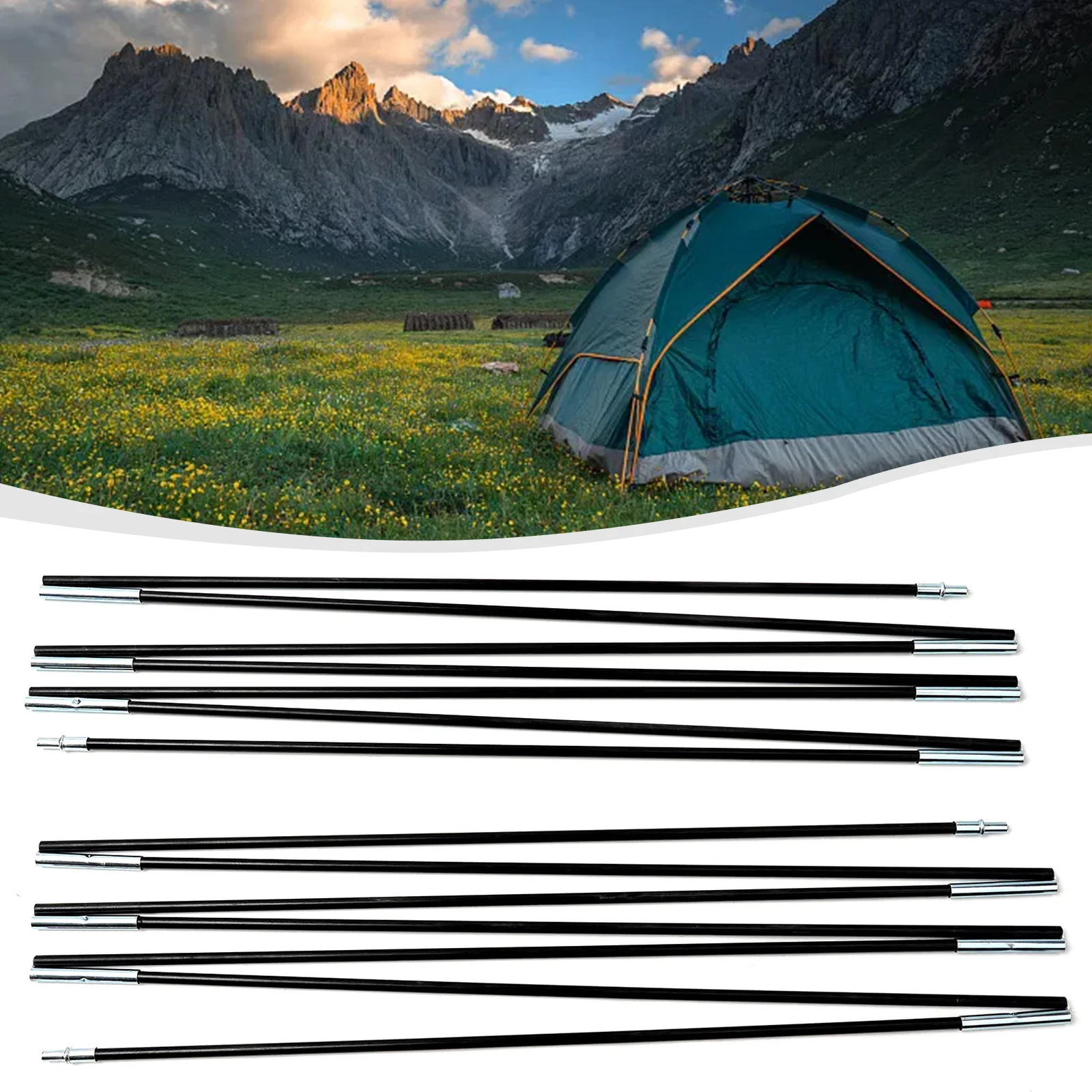 Collapsible Fiberglass Tent Poles for 1 to 8 Person Tents with Stretchable Connecting String and Compact Carrying Size