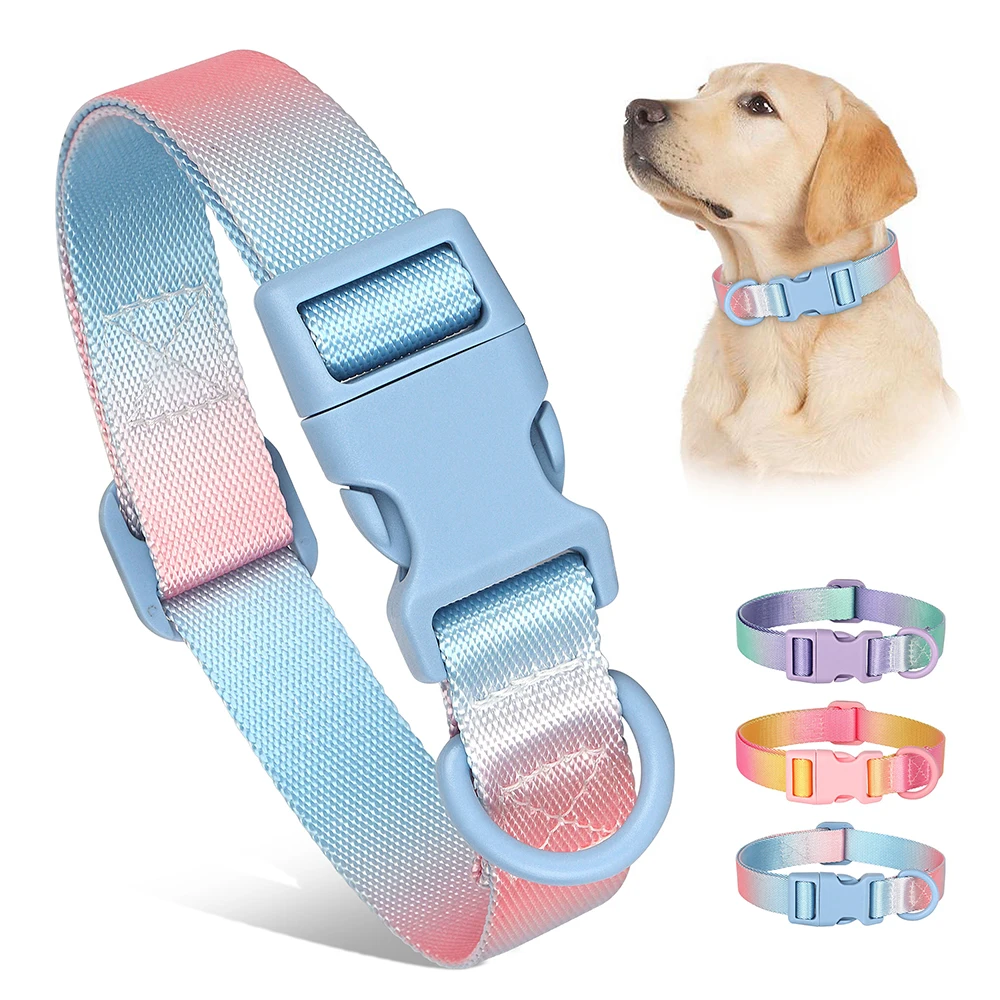 Nylon Dog Collar Adjustable Cat Small Dog Collars Gradient Pet Dog Necklace Fashion Collars Accessories For Small Large Dogs Pug