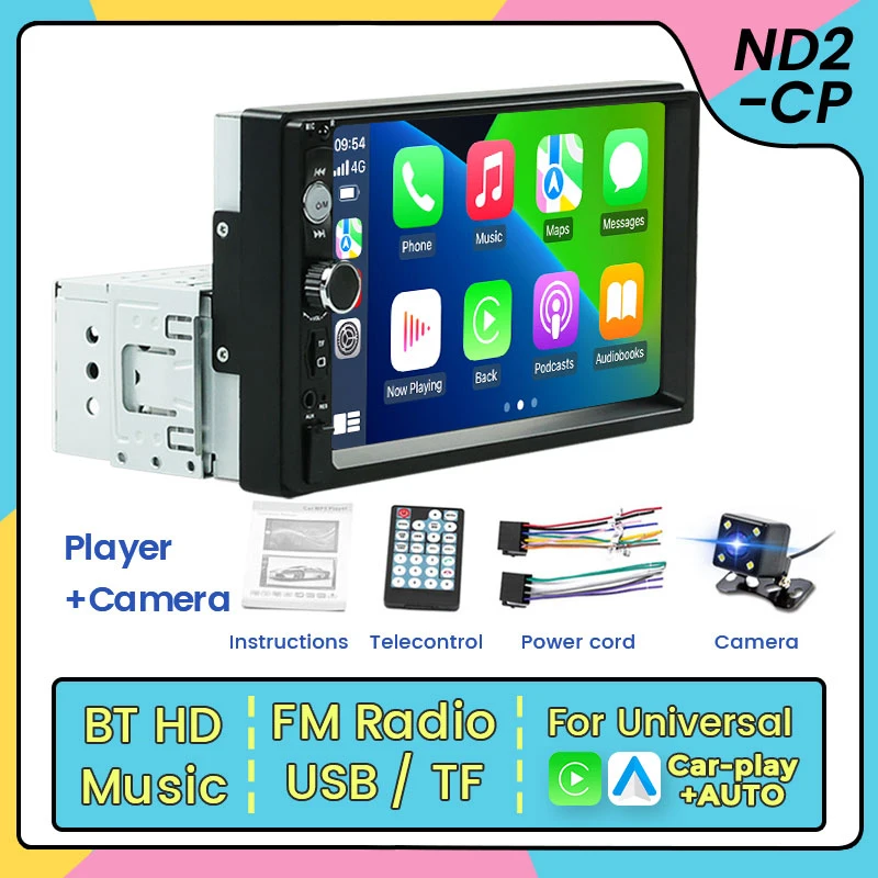 

7 Inch 1Din Carplay Android Auto For Universal HD Radio Touch Screen Car Multimedia Stereo Support Mirror Link USB TF Card BT