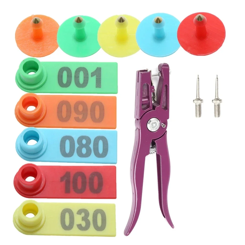 100 szt. Karta znacznika do uszu kozy Karta znacznika do uszu owca świnia 2 szczypce do kolczyków Klips igłowy Zestaw identyfikacyjny zwierząt gospodarskich