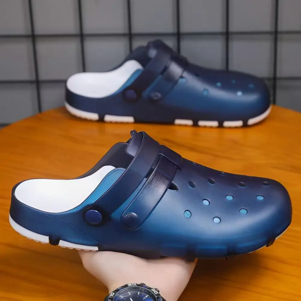 Men's Baotou Hollow Out Half Slippers Summer New Waterproof Non Slip Breathable Home Slippers Outdoor Beach Slippers Sandals