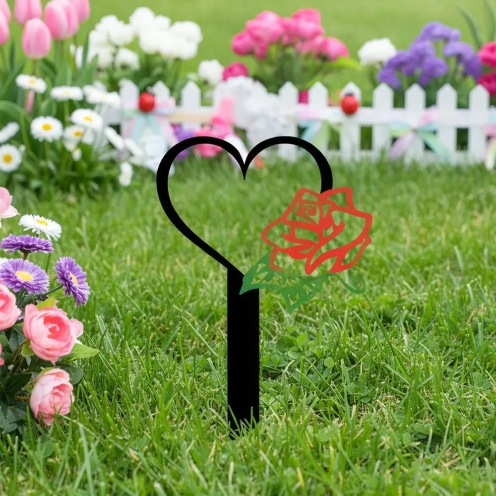 Dad Tribute Garden Stake Acrylic Heart Red Rose Grave Marker Cemetery Outdoor Decoration Funeral Commemorative Sign Decor