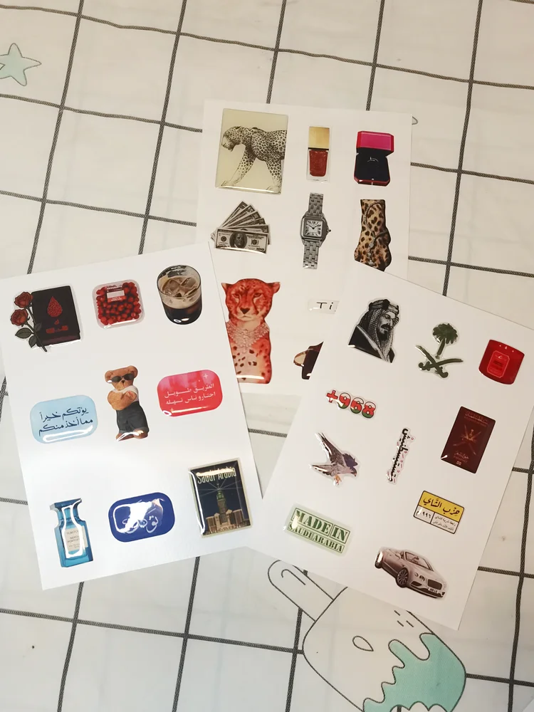 5 Blatt/Packung, modische arabische Expoy-Aufkleber für Handyhüllen, niedlich, DIY, dekorativ – Detail 6