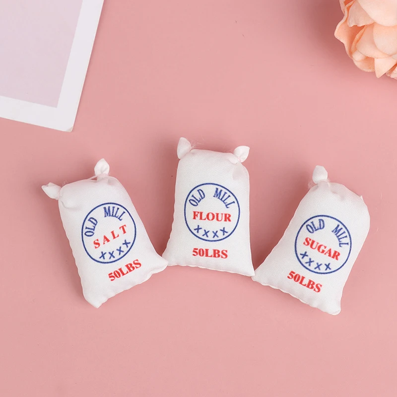 Nette Kreative 1:12 Puppenhaus Miniatur Mini Mehl Salz Zucker Tuch Tasche küche Lebensmittel Miniatur Zubehör Kinder Spielzeug 26*42mm