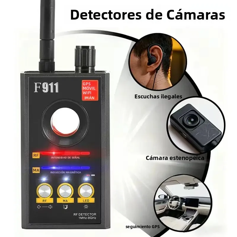 Detectores de cámaras ocultas F911, detector de cámaras antiespía, detectores de rastreadores GPS, detector de dispositivos ocultos y micrófonos espía, detectores de RF