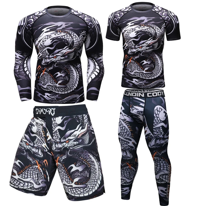 Men Rashguard Jiu Jitsu T shirts Sets Sport MMA Boxing T shirt+Pants Fitness Bjj Gi Muay Thai Shorts Kickboxing Gym Fightwear