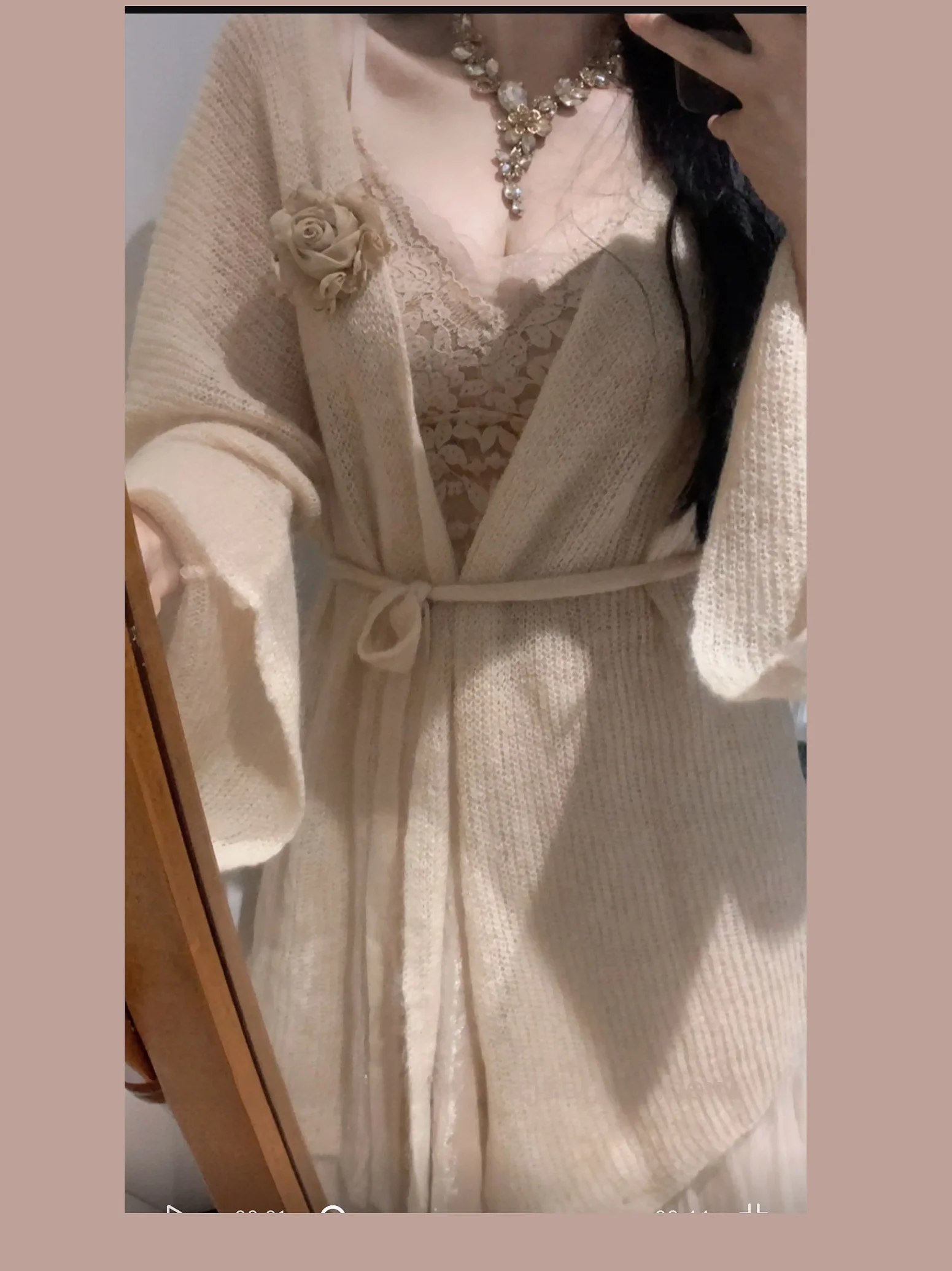 

Вязаный кардиган Rongs Gentle Wind для женщин, осенне-зимний, с длинными рукавами, V-образным вырезом, шикарный модный комплект с юбкой